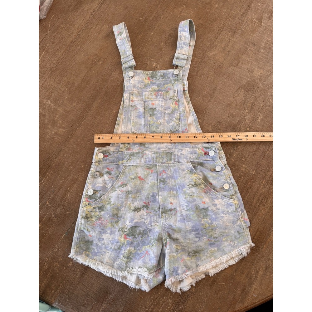 Anthropologie pilcro  denim shortalls abstract floral raw hem overall shorts 26 - Picture 6 of 8